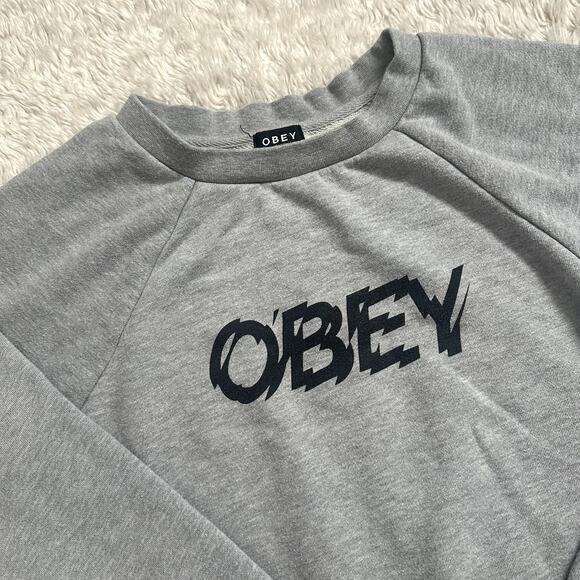 Obey Womens S Crewneck Reverse Weave Cotton Gray Spellout No 89 - Picture 5 of 5